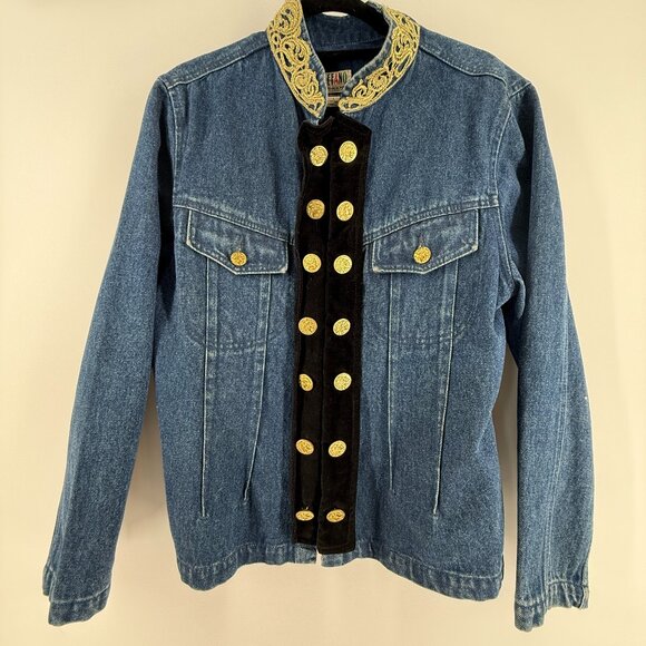 Stefano International Denim Jacket 90s 80s VINTAGE Coin Lace detail Size Large - Picture 1 of 10